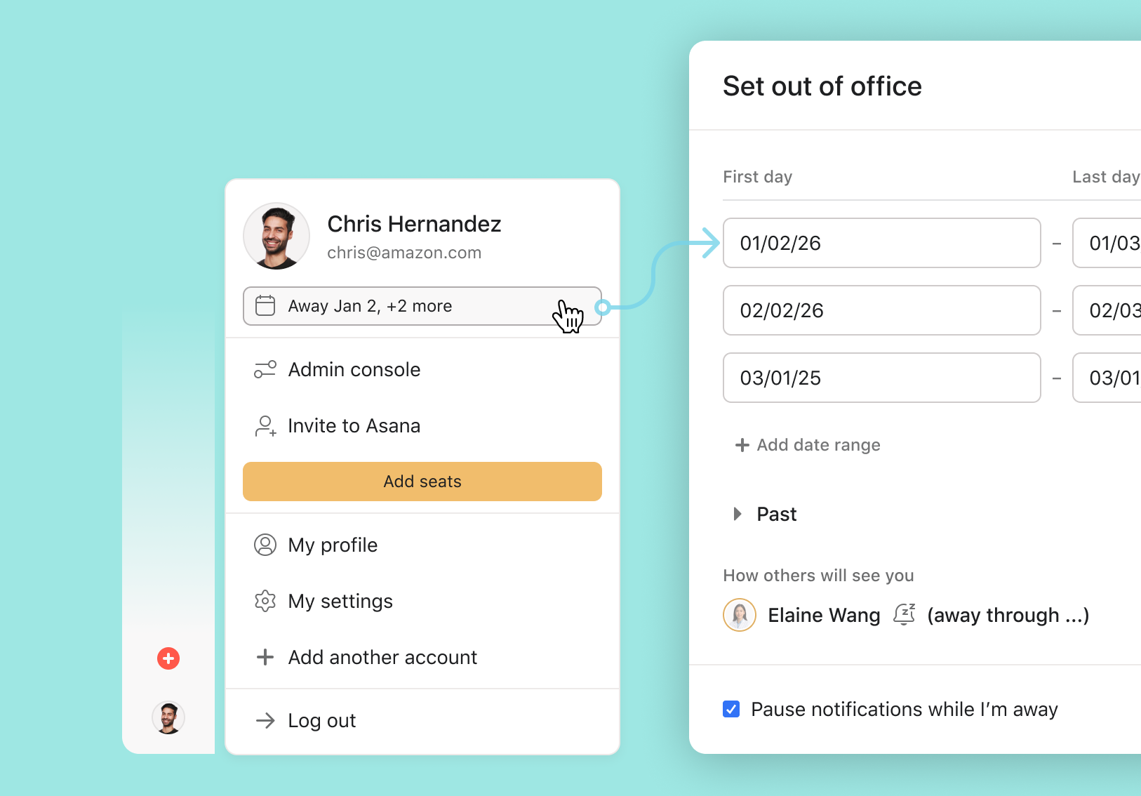 Set out of office — Asana